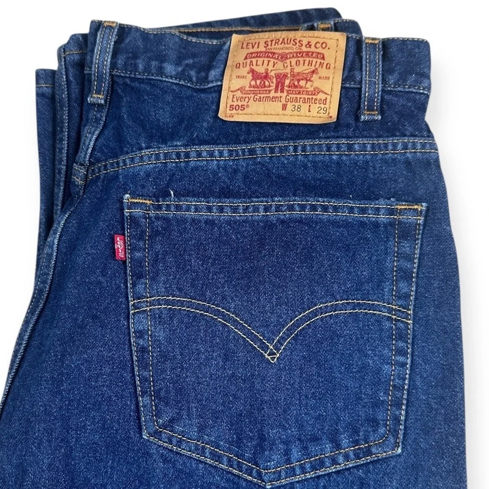 Vintage‎ 90s Levis 505 Dark Wash Regular Fit Straight Leg Denim Jeans 38x29